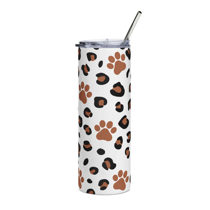 20oz Leopard Paw Stainless Steel Tumbler – Animal Print Travel Cup