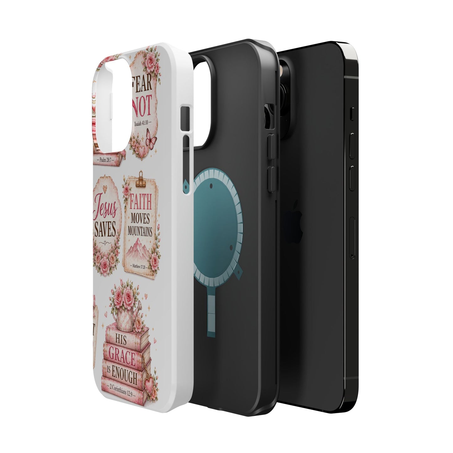 Christian Phone Case - "Fear Not, Faith Moves Mountains, Jesus Saves" Floral Magnetic Impact-Resistant Case