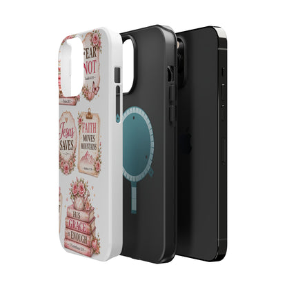 Christian Phone Case - "Fear Not, Faith Moves Mountains, Jesus Saves" Floral Magnetic Impact-Resistant Case