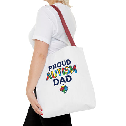 Proud Autism Dad Tote Bag — Colorful Puzzle-Heart Support Gift