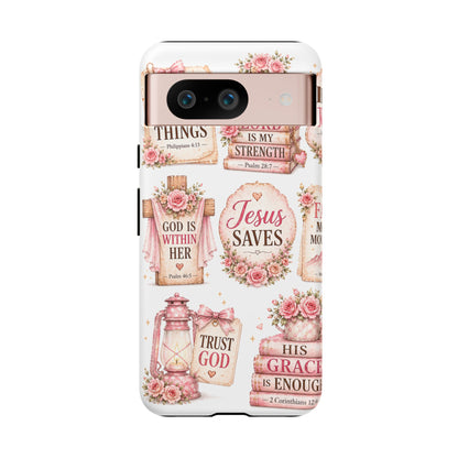 Faith Phone Case — 'Jesus Saves' Floral Christian Scripture iPhone Case