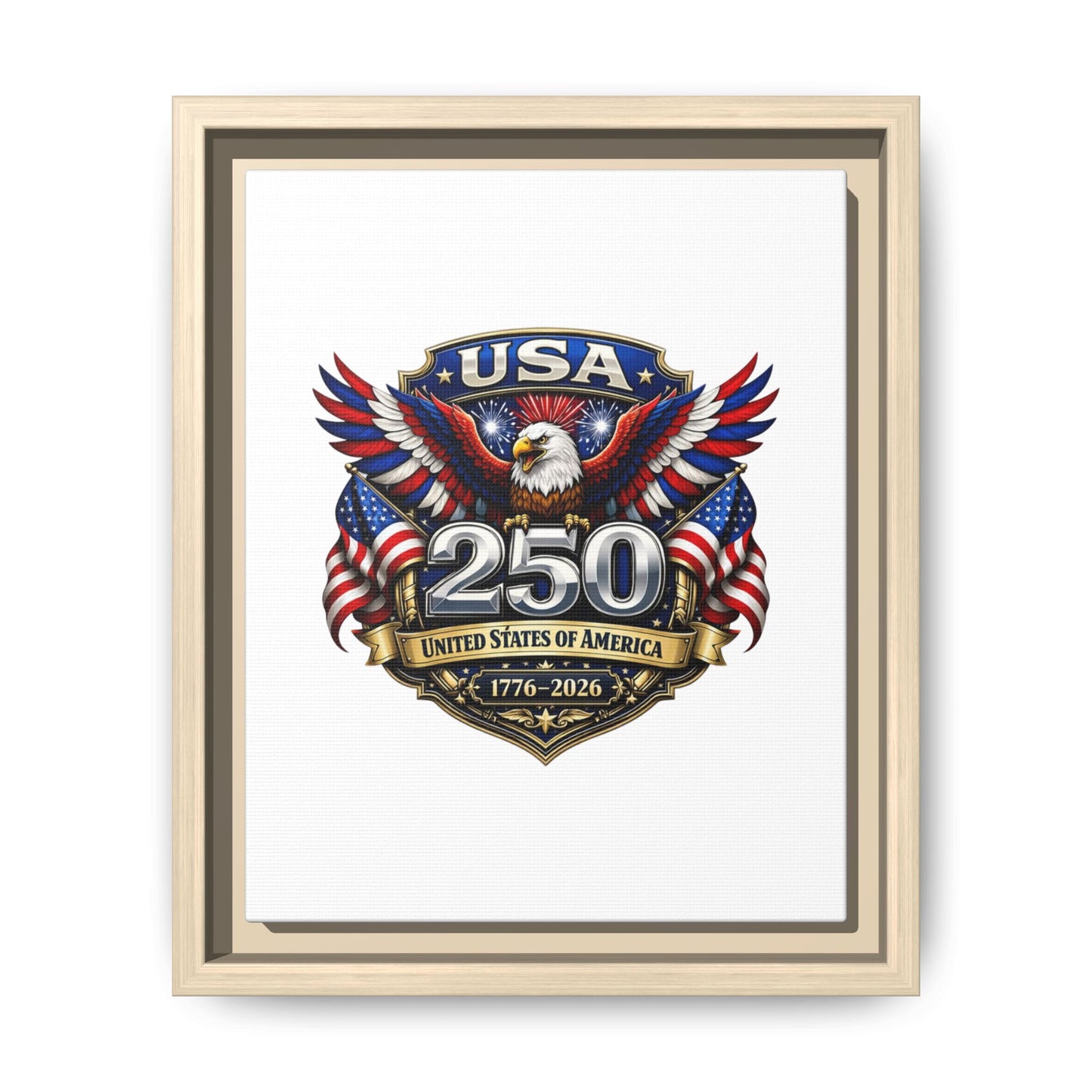 USA 250 Anniversary Framed Canvas — Patriotic Eagle 1776–2026 Wall Art