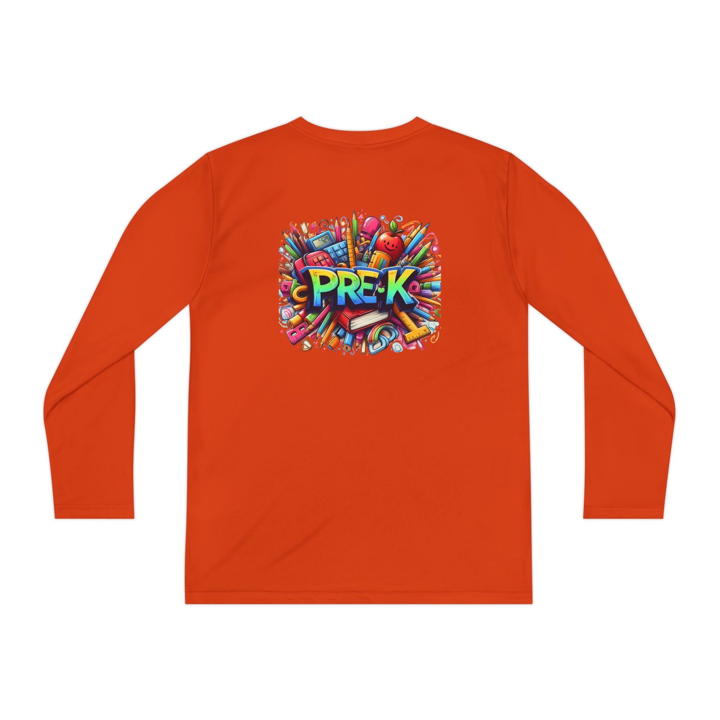 PRE-K Youth Long Sleeve Tee — Colorful School Supplies Design