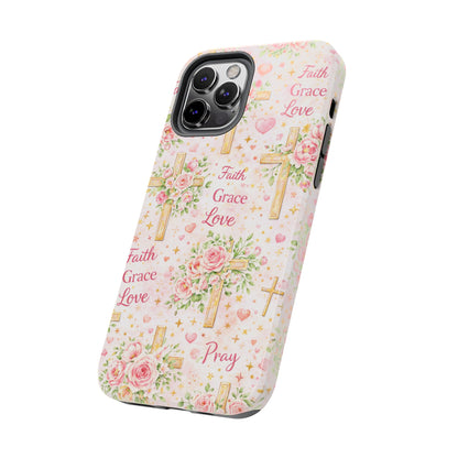 Faith Grace Love Cross Phone Case | Christian Floral iPhone Case