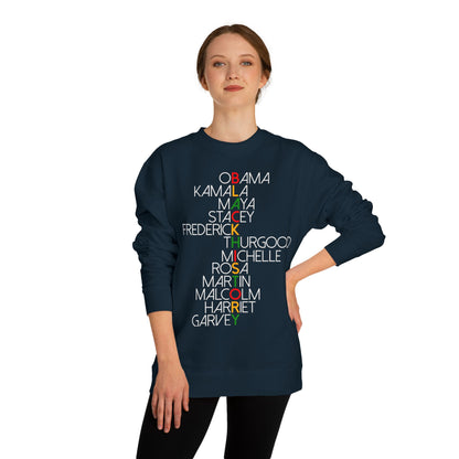 Black History Leaders Crewneck Sweatshirt — Names of Influential Black Figures (Obama, Kamala, Maya, MLK)