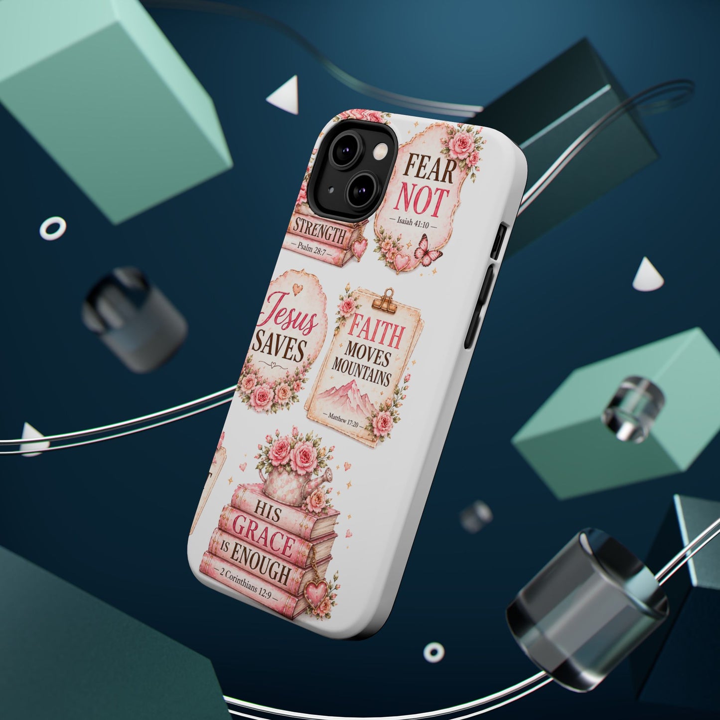 Christian Phone Case - "Fear Not, Faith Moves Mountains, Jesus Saves" Floral Magnetic Impact-Resistant Case