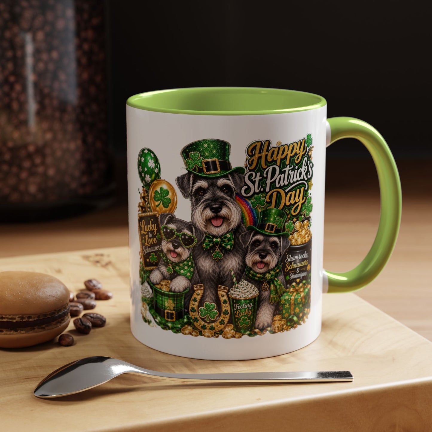 St. Patrick’s Day Dog Coffee Mug — Happy St. Patrick’s Day Accent Mug (11/15oz)
