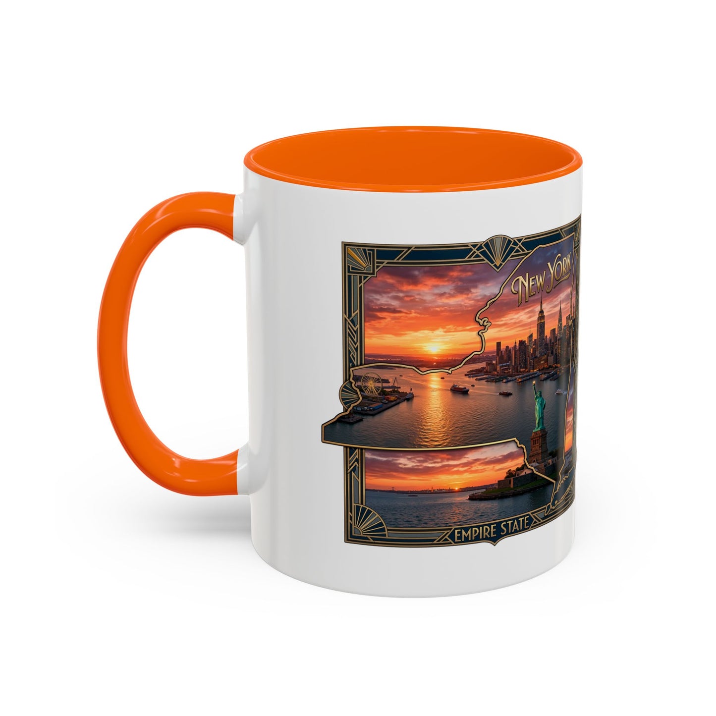 New York Skyline Accent Coffee Mug — Empire State Sunset Scene (11/15oz)