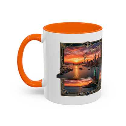 New York Skyline Accent Coffee Mug — Empire State Sunset Scene (11/15oz)