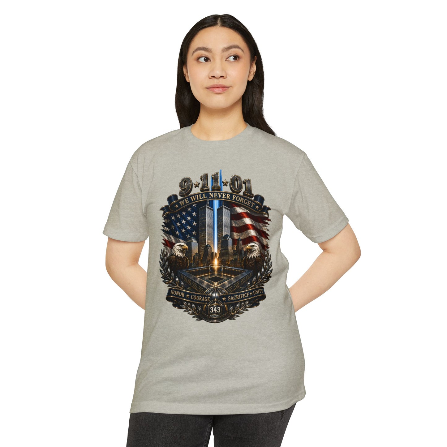 9/11 Never Forget Tribute T-Shirt — World Trade Center Memorial Tee