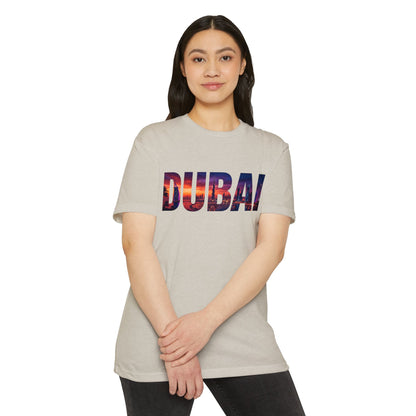 Dubai Cityscape T‑Shirt — Sunset Skyline Text Travel Tee