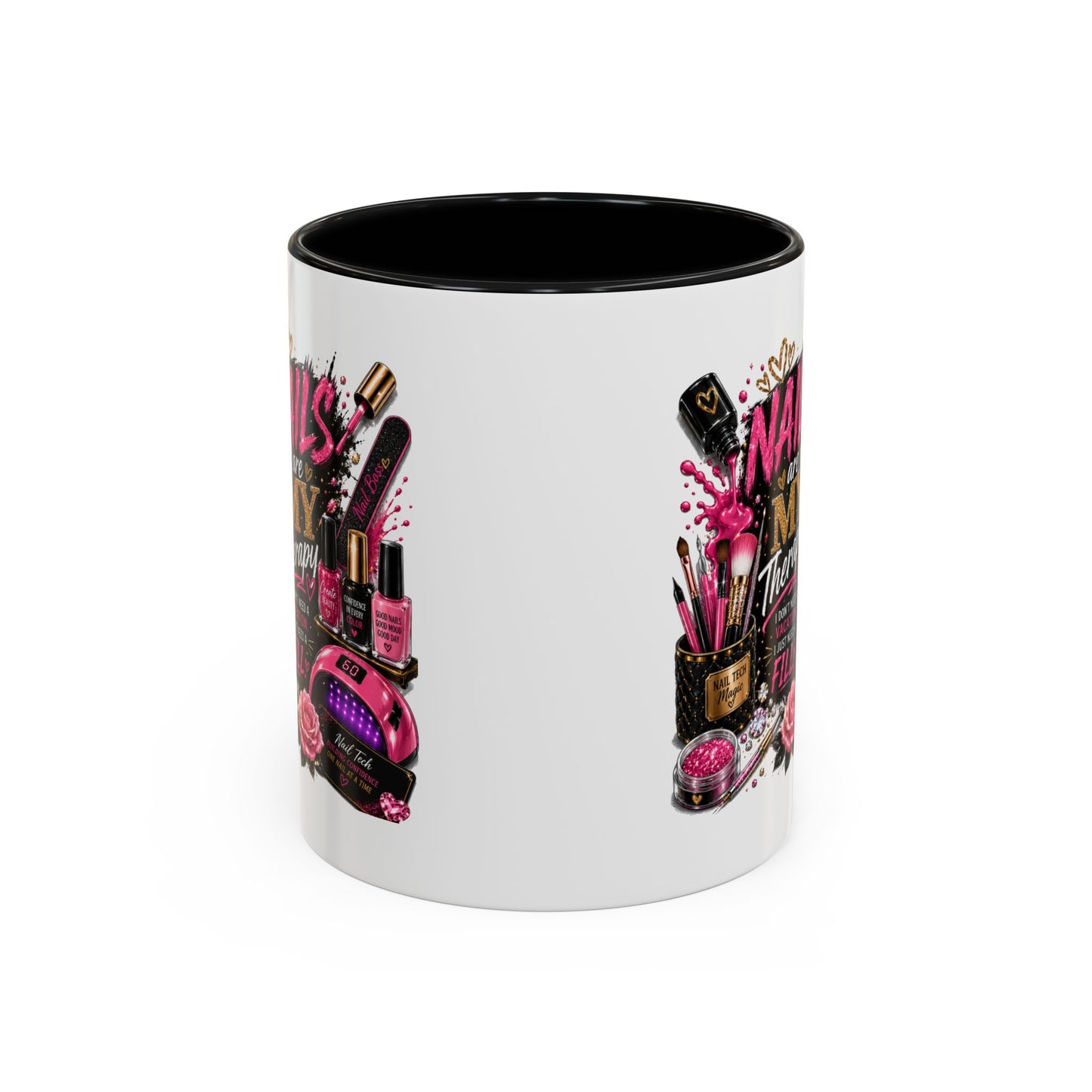 Coffee Mug — "Nails Are My Therapy" Pink Nail Tech Gift
