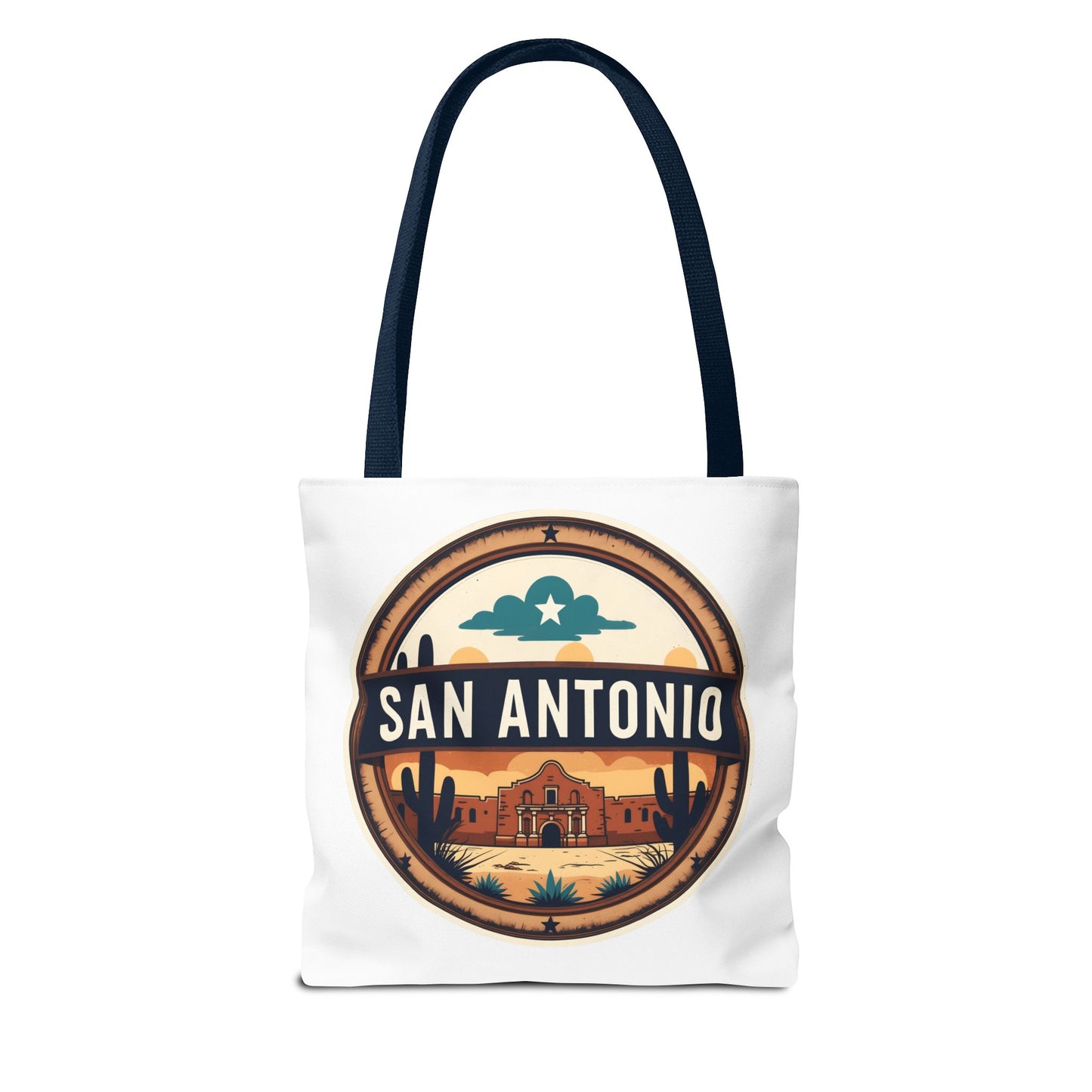 San Antonio Vintage Badge Tote Bag — Retro Texas Travel Market Tote