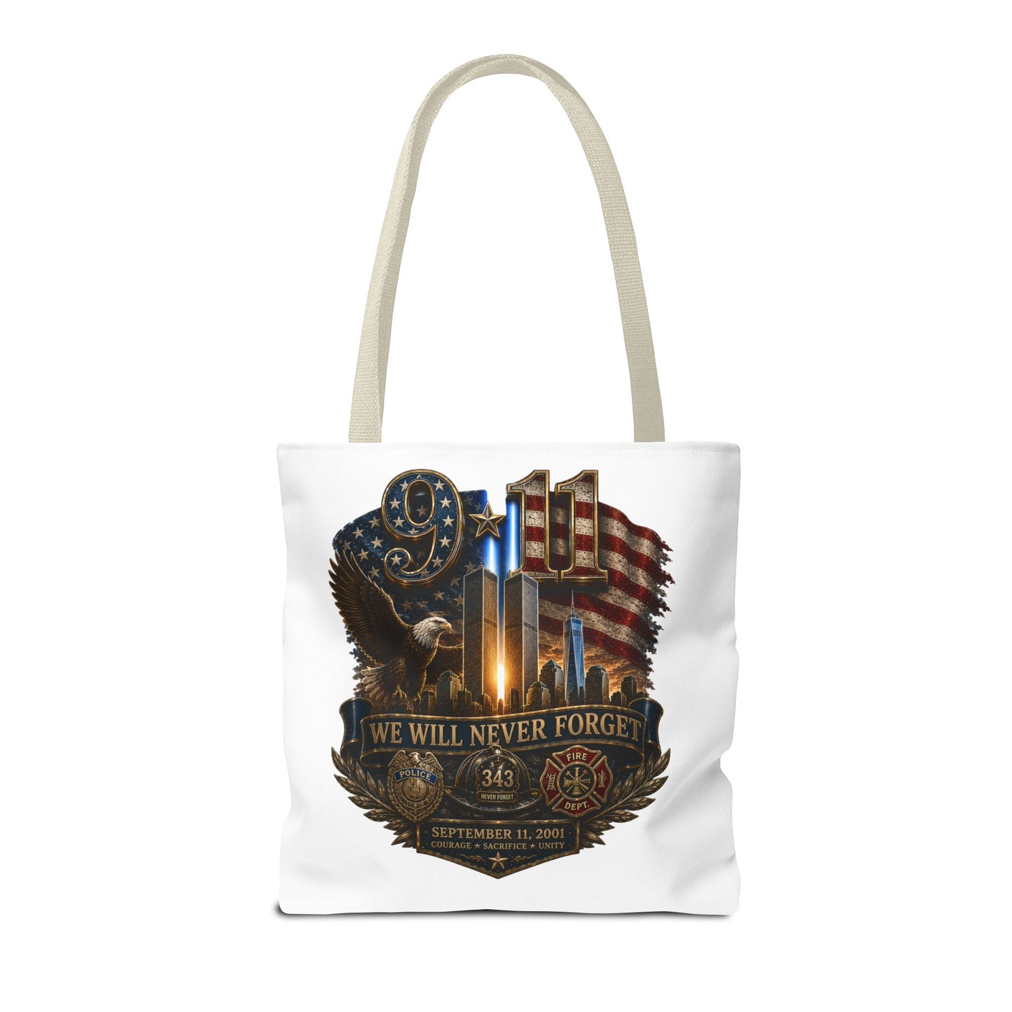9/11 Memorial Tote Bag — "We Will Never Forget" Patriotic Tribute