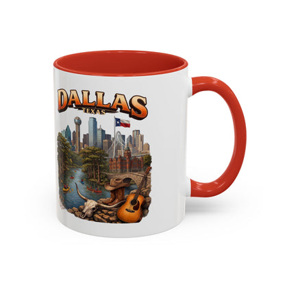 Dallas Skyline Accent Coffee Mug — Texas Souvenir Mug with Guitar & Cityscape