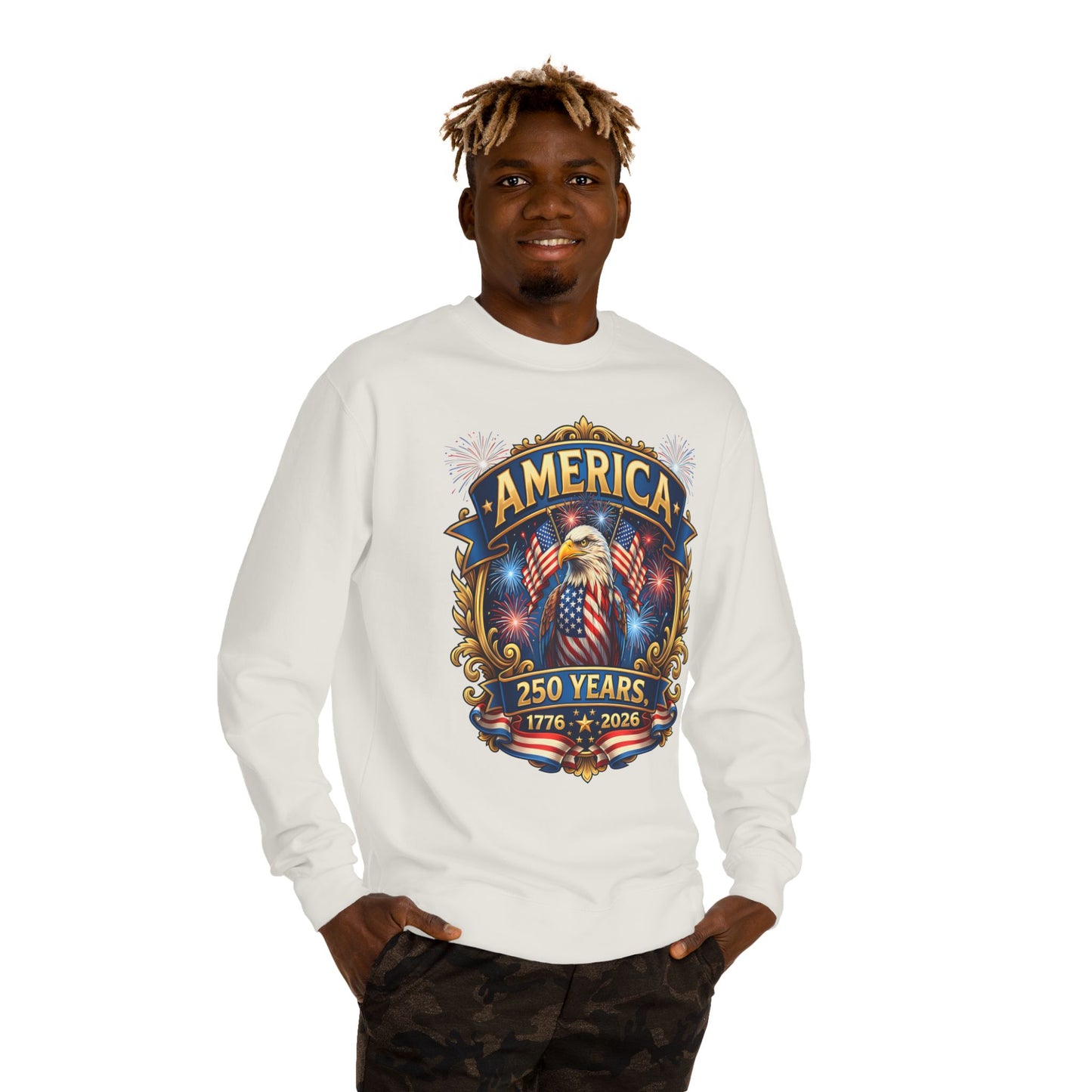 America 250 Years Crewneck Sweatshirt — 1776–2026 Patriotic Eagle Design