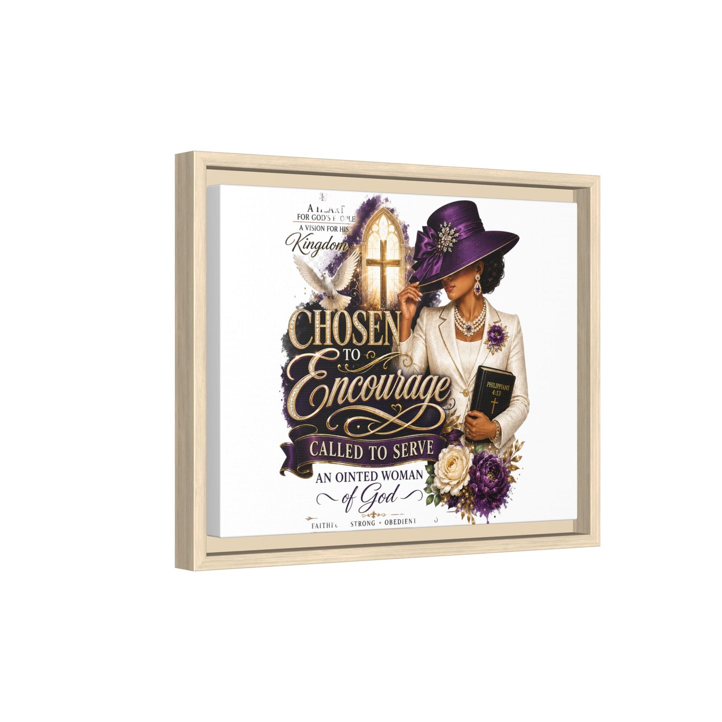 Chosen to Encourage — Framed Faith Canvas Wall Art (Called to Serve, Anointed Woman of God)