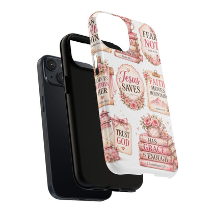 Christian Faith iPhone Tough Magnetic Case — 'Jesus Saves' Floral Scripture Design (Fear Not, Faith Moves Mountains)