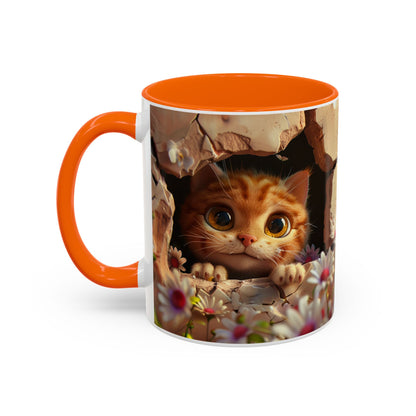 Cute Peekaboo Kitten Accent Coffee Mug — 11/15oz Floral Cat Gift