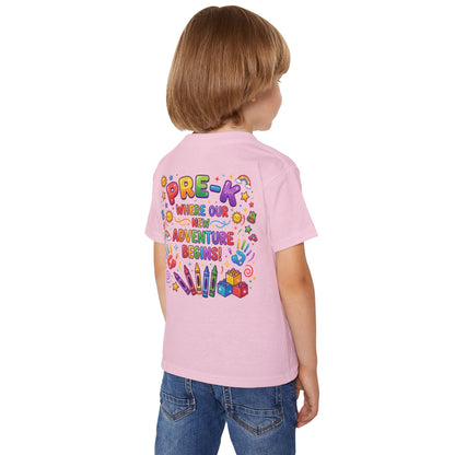 Toddler T‑Shirt — "Pre-K: Where Our New Adventure Begins!" Colorful Back-to-School Tee