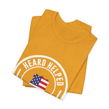 Headset Logo T-Shirt — "Heard Helped Saved" American Flag Design