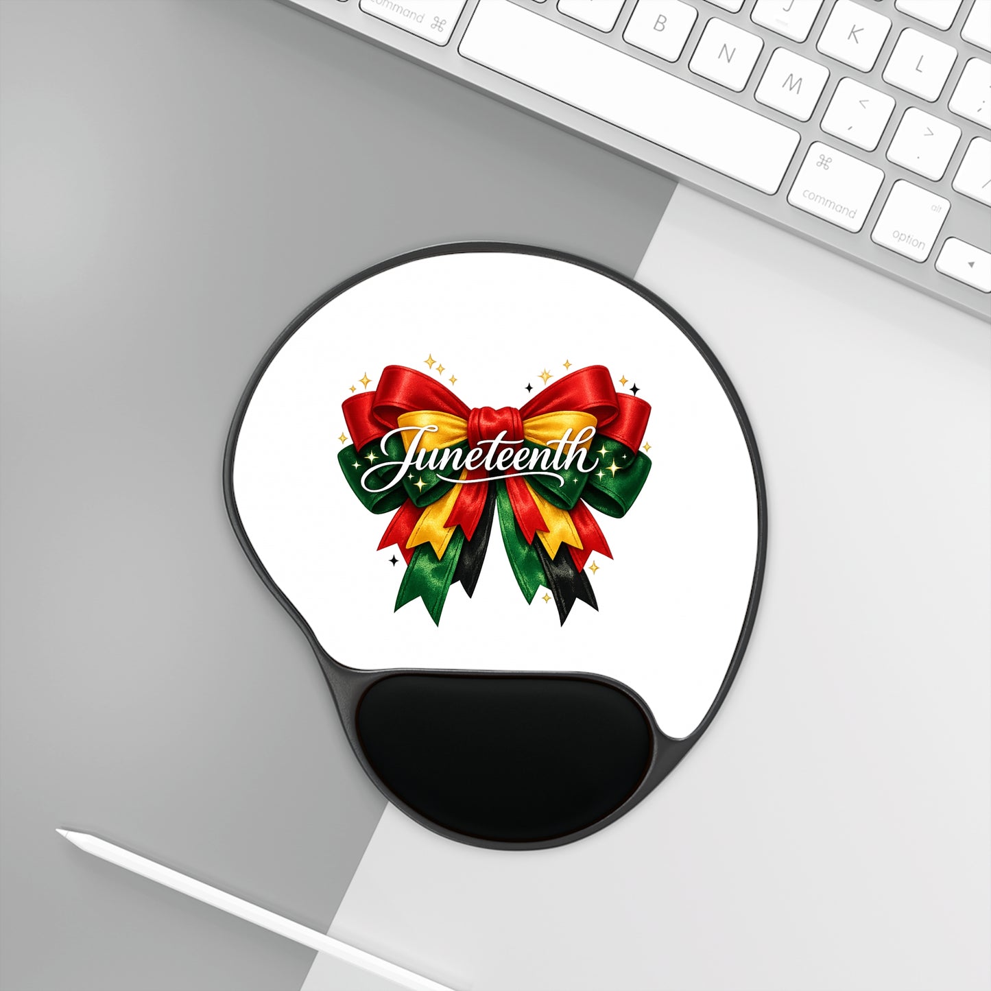 Juneteenth Ribbon Mouse Pad with Wrist Rest — Celebration Desk Accessory