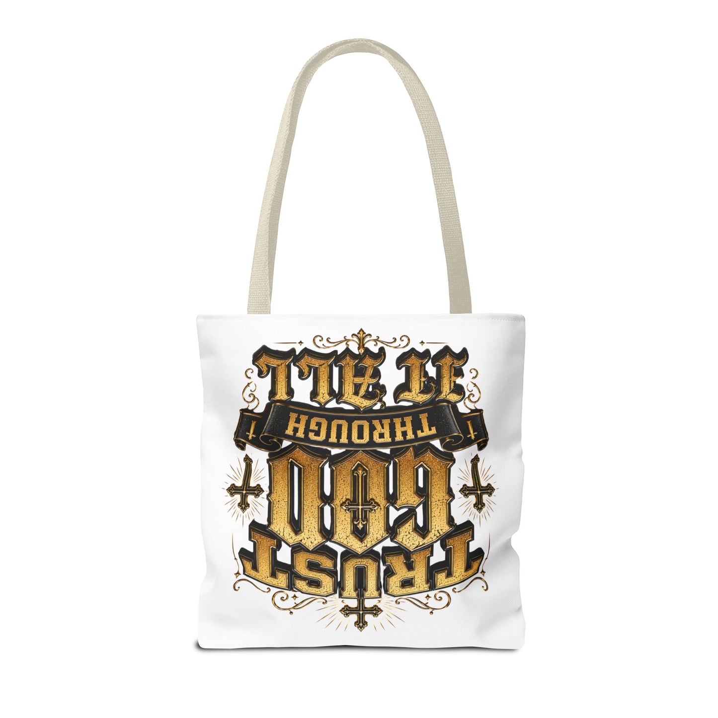 Religious Tote Bag — “Trust God Through It All” Inspirational Scripture Tote