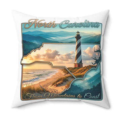 North Carolina Lighthouse Coastal Pillow — From Mountains to Coast Decorative Throw Pillow