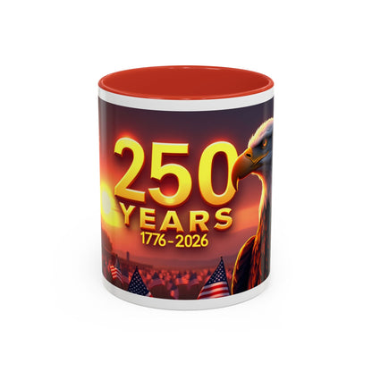 250 Years 1776–2026 Eagle Coffee Mug — Patriotic Anniversary 250th USA Celebration