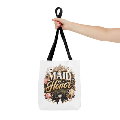 Maid of Honor Tote Bag — Elegant Bridal Party Gift with Gold Crown Floral Design