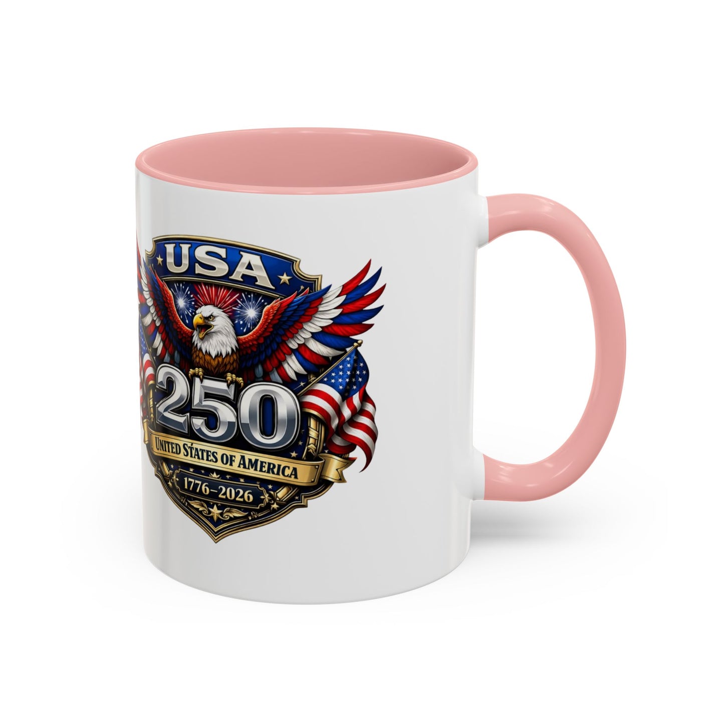 USA 250th Anniversary Accent Coffee Mug – Patriotic Eagle & Flag 1776–2026