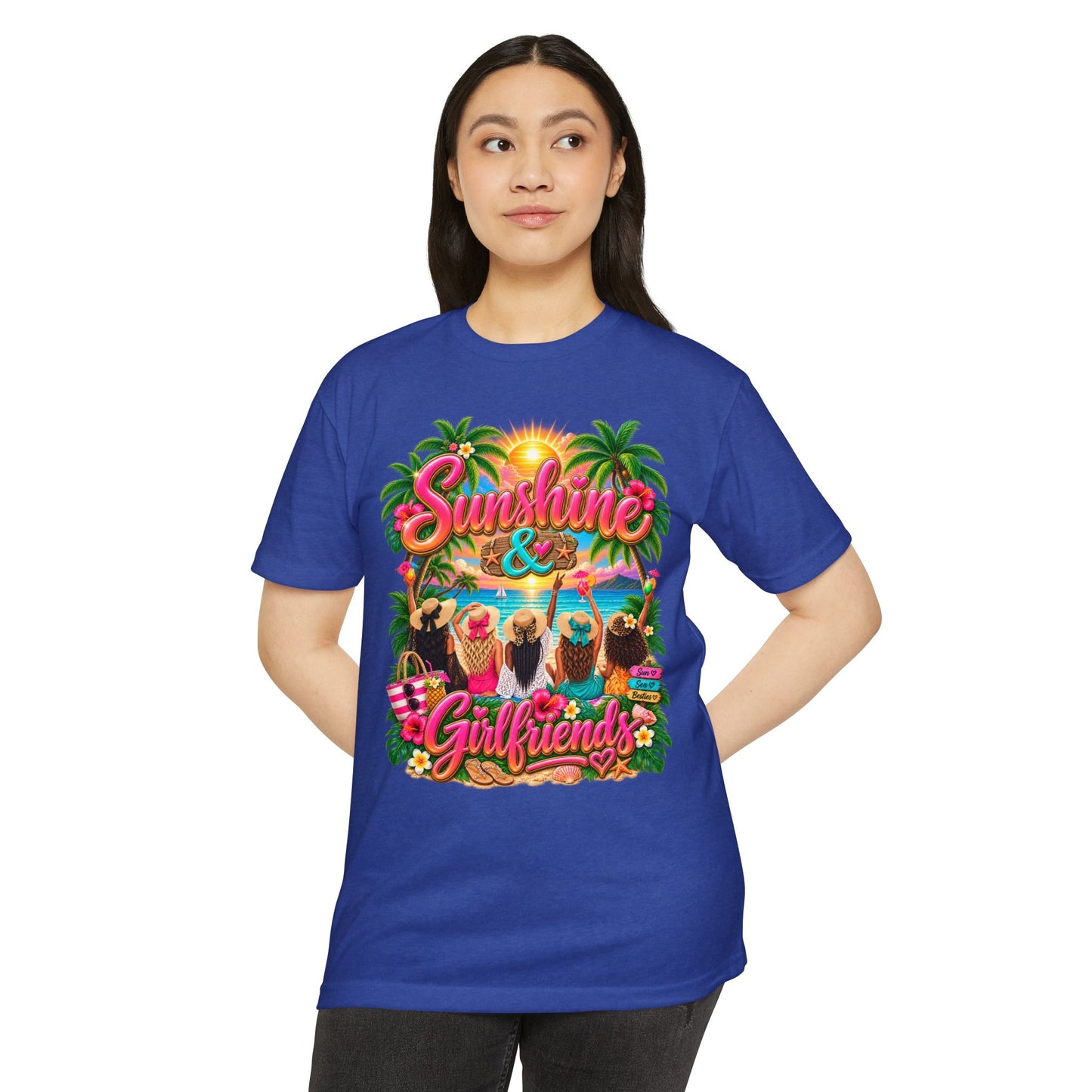 Sunshine & Girlfriends Beach T-Shirt — Tropical Vacation Tee for Friends