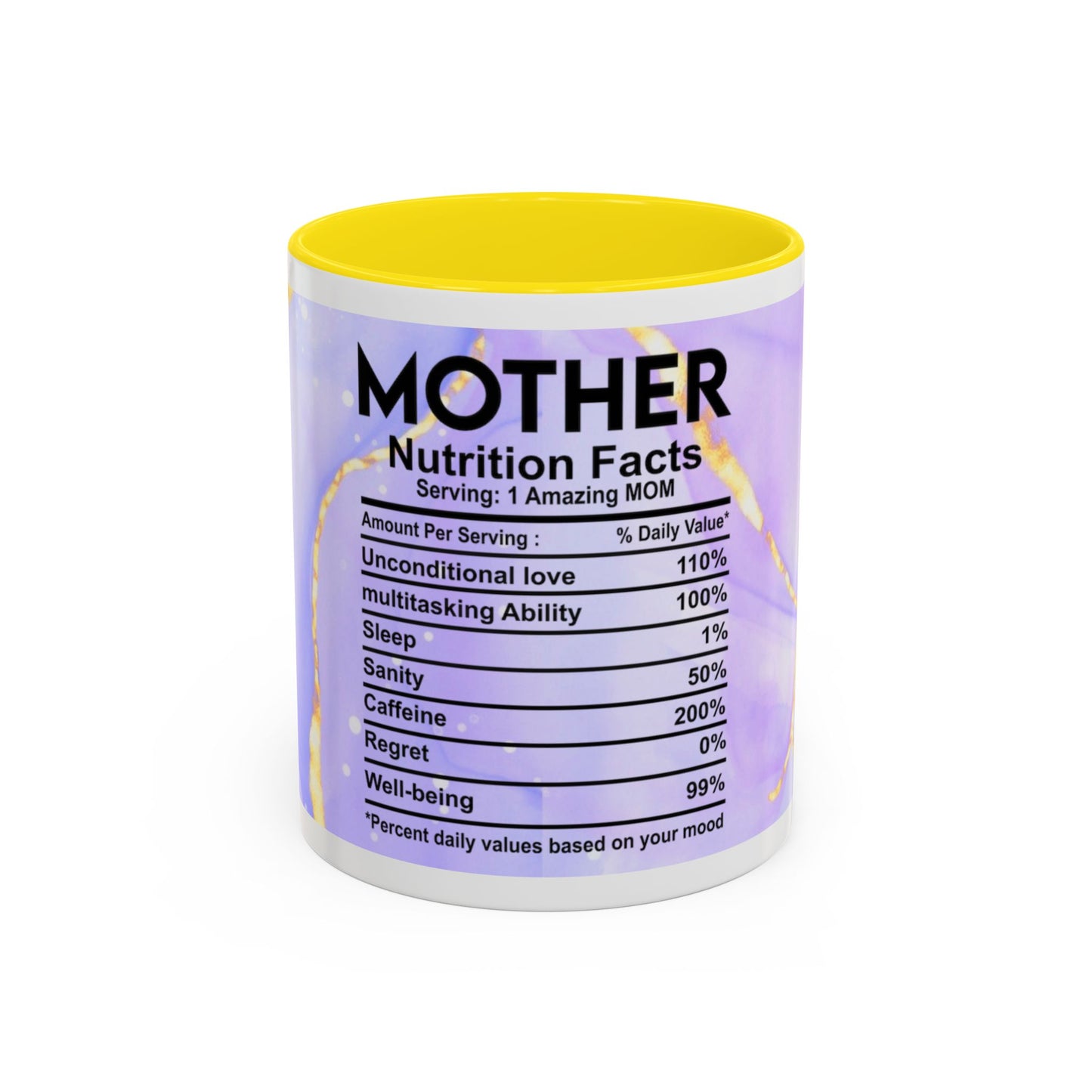 Mother Nutrition Facts Coffee Mug — Floral “Amazing Mom” 11/15oz Accent Mug