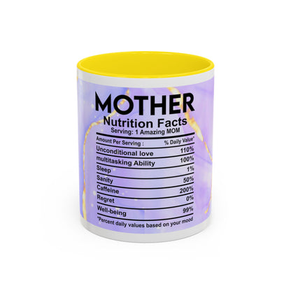 Mother Nutrition Facts Coffee Mug — Floral “Amazing Mom” 11/15oz Accent Mug
