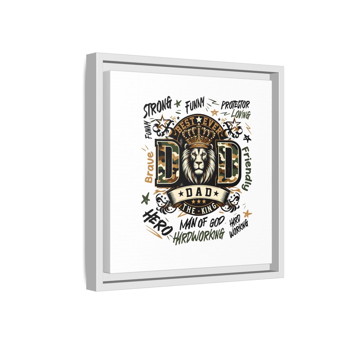 Framed Matte Canvas 'Best Ever DAD' Wall Art – Lion King Design, Father’s Day Gift