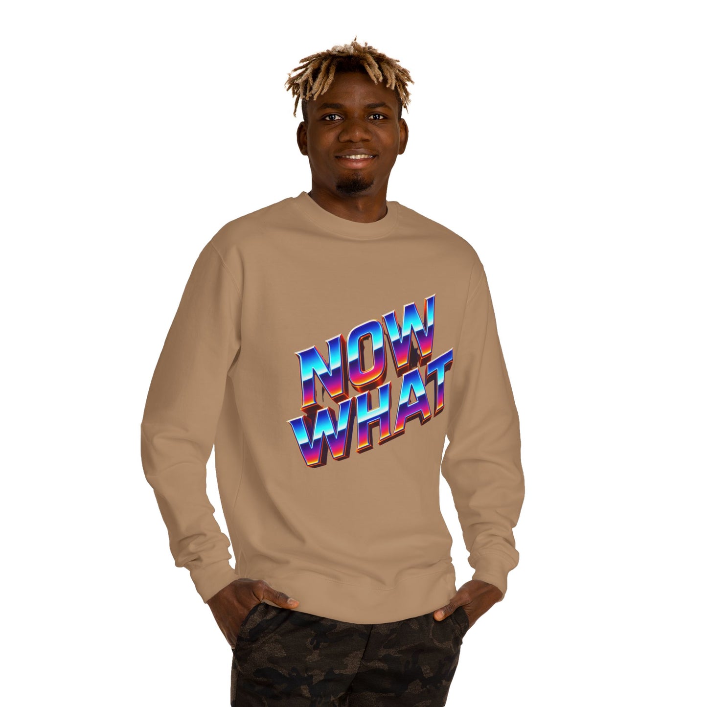 Now What Retro Sweatshirt — Bold 80s Gradient Graphic Crewneck