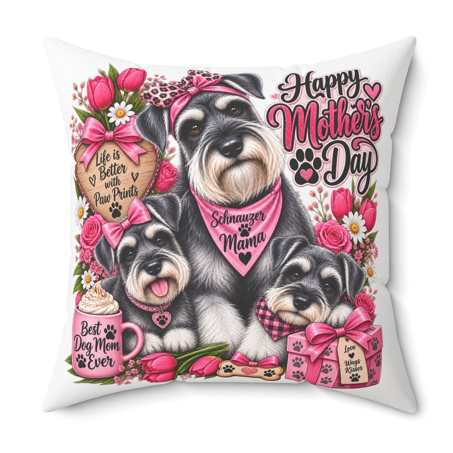 Happy Mother’s Day Schnauzer Pillow – Best Dog Mom Decorative Throw Pillow