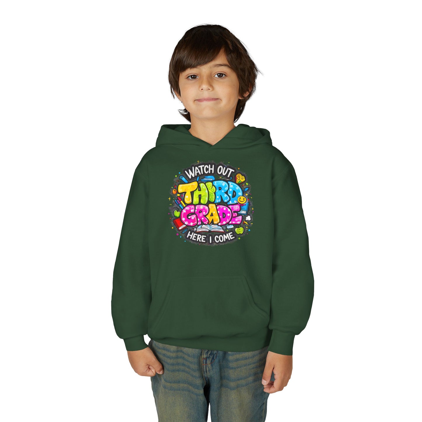 Third Grade Hoodie — "Watch Out Third Grade Here I Come" Kids Back-to-School Sweatshirt