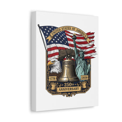 250th Anniversary USA Canvas Wall Art – Liberty Bell, Eagle & Flag Stretched Canvas