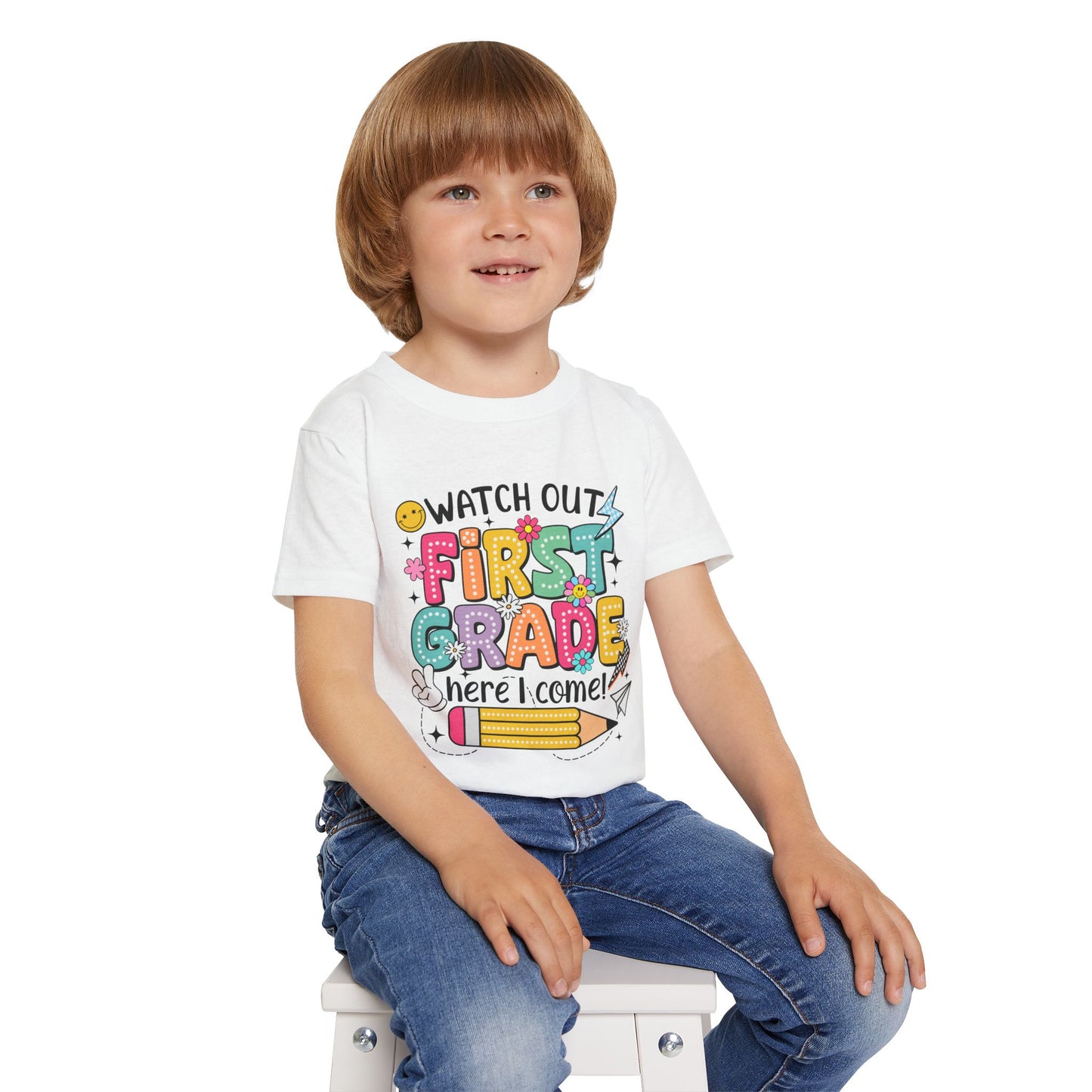 First Grade Toddler T‑Shirt – "Watch Out First Grade Here I Come!" Back‑To‑School Tee
