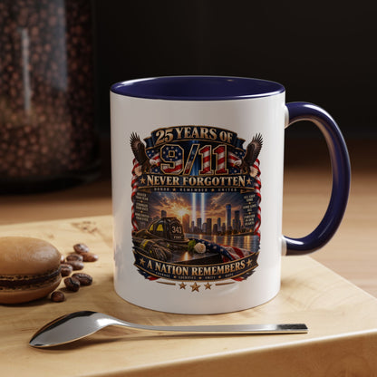 9/11 Memorial Coffee Mug — "25 Years of Never Forgotten" Patriot Tribute
