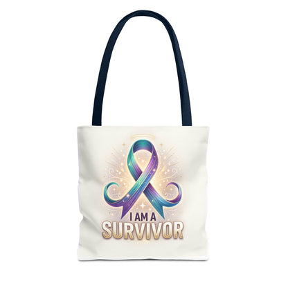 Survivor Ribbon Tote Bag - "I Am a Survivor" Awareness Reusable Shopper