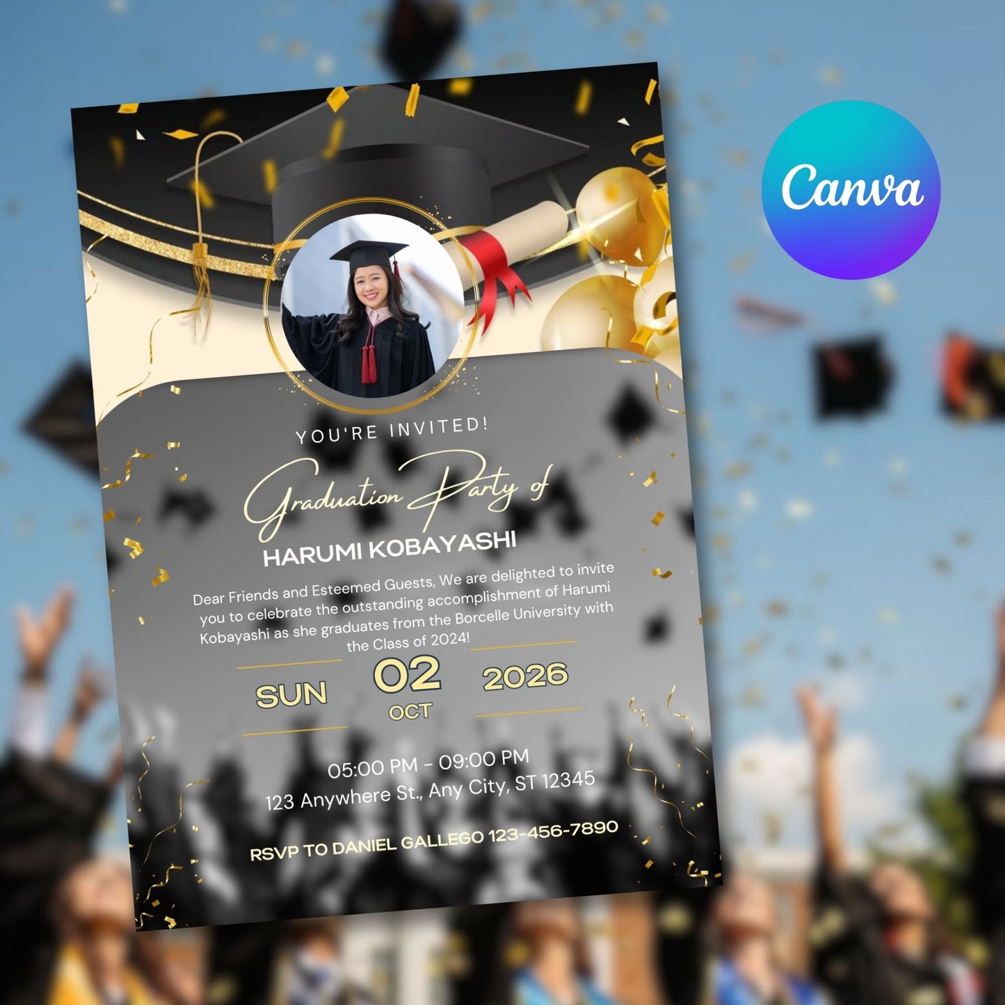 Graduation Invitation Card Template | Editable Digital Graduation Party Invite
