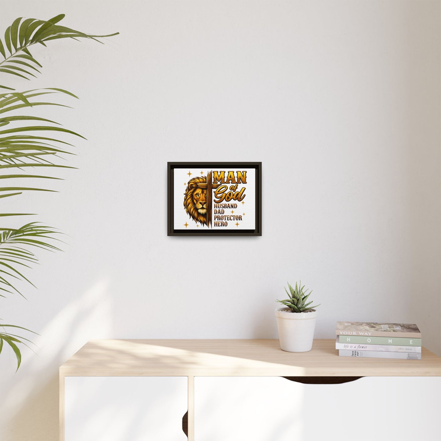 Man of God Framed Canvas Art — 'Man of God: Husband, Dad, Protector, Hero' Religious Wall Decor