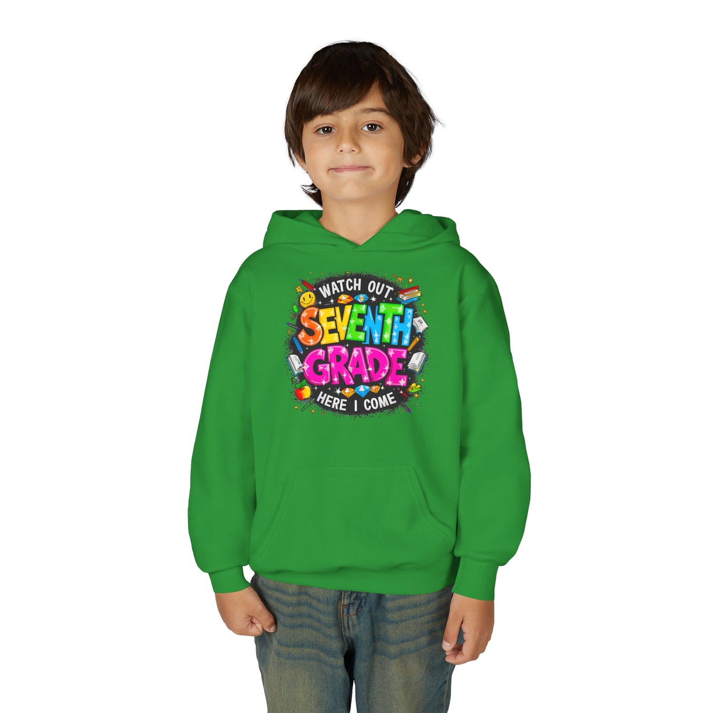 Seventh Grade Hoodie — "Watch Out Seventh Grade Here I Come" Kids Back-to-School Sweatshirt