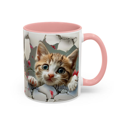 Kitten Peek Accent Coffee Mug — Cute Cat Peekhole Design (11/15 oz)