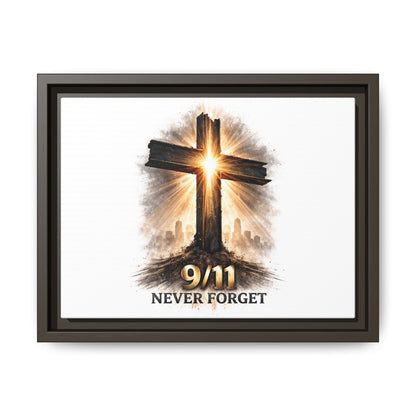 9/11 Never Forget Framed Canvas Wall Art — Memorial Cross Tribute