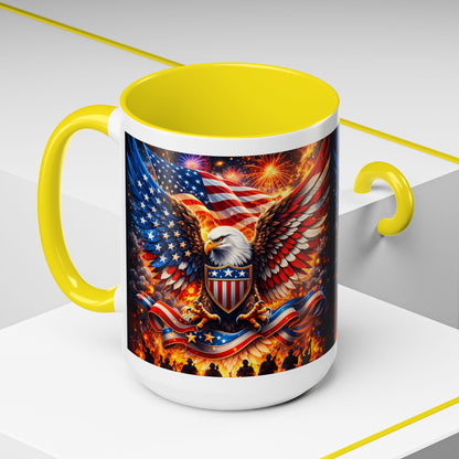 Patriotic Eagle Coffee Mug — American Flag Bald Eagle Accent Mug (11/15oz)