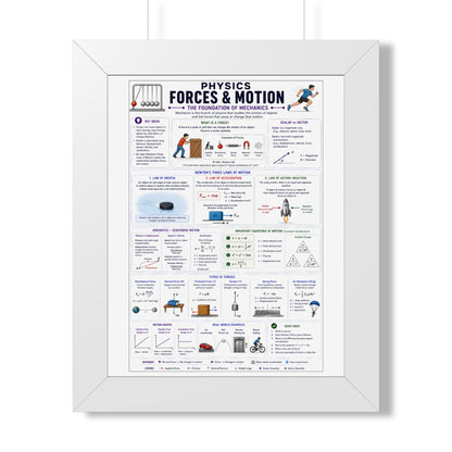 Forces & Motion Physics Poster — Framed Educational Chart