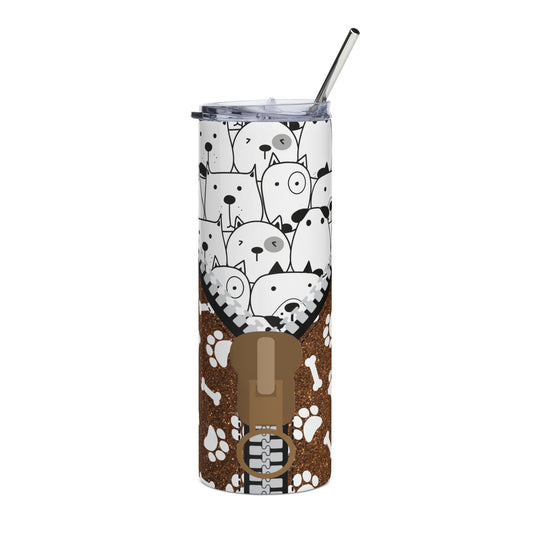 20oz Dog Pattern Stainless Steel Tumbler — Paw Prints & Pup Faces Travel Cup